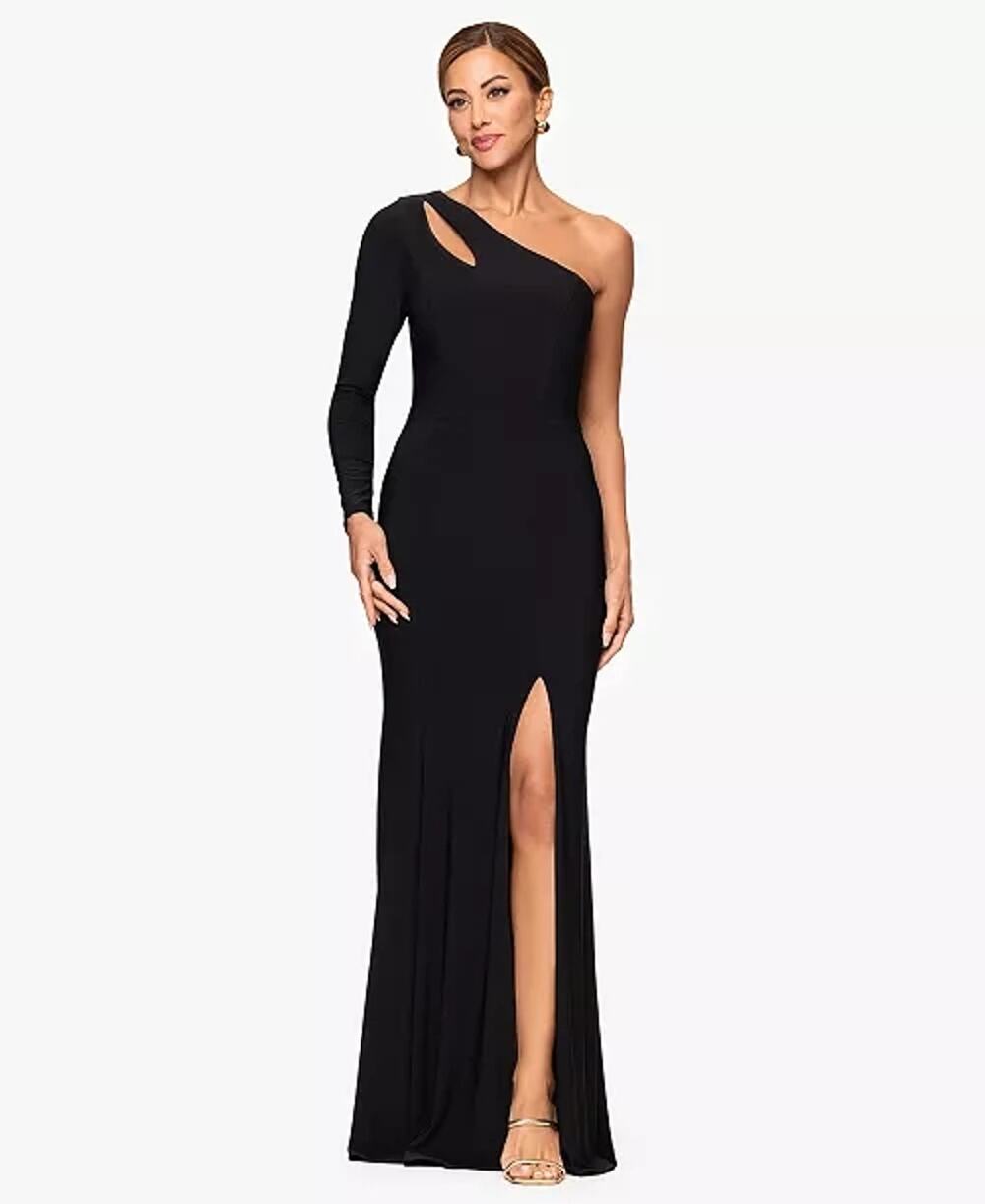 Xscape Formal Evening Gown Size 10 Black One Shoulder Wedding Guest Party Dress
